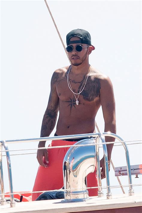 Lewis Hamilton Displays Chiselled Abs As He Cosies Up To Mystery