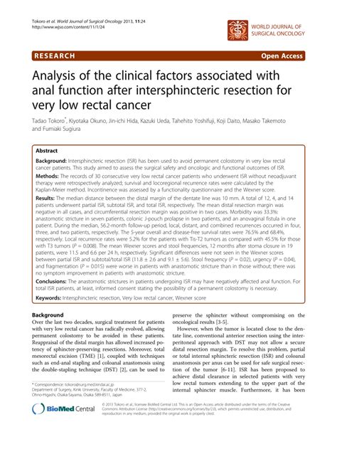 Pdf Analysis Of The Clinical Factors Associated With Anal Function