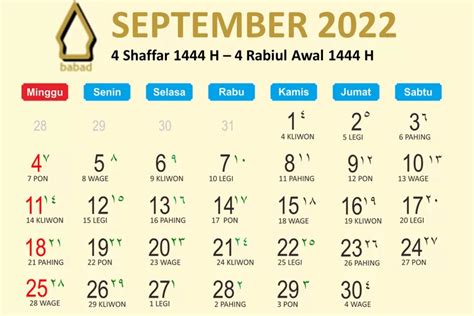 Kalender Lengkap September 2022 Cek Daftar Tanggal Merah Dan Hari