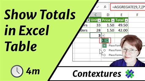 How To Show Totals In An Excel Table Youtube