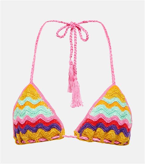 Crochet Cotton Bikini Top In Multicoloured Anna Kosturova Mytheresa