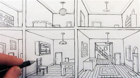 How To Draw A Room In One Point Perspective In A House Youtube