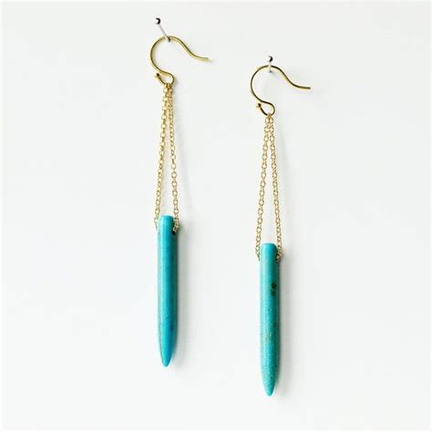 Turquoise Howlite Spike Earrings 14k Gold Filled Long Dangle Etsy