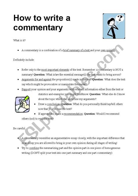 How To Write A Commentary Esl Worksheet By Tigermaus