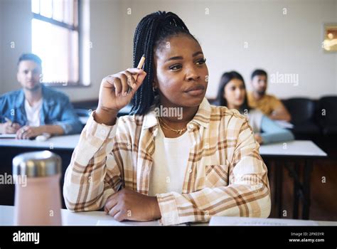 Education University And Black Woman Thinking In Classroom Learning