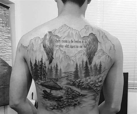 The landscape tattoo designs are perfect tattoo designs for these people, and can be chosen to be drawn on back such that complete scenario can be presented beautifully containing mountains, trees. 90 Landscape Tattoos For Men - Scenic Design Ideas