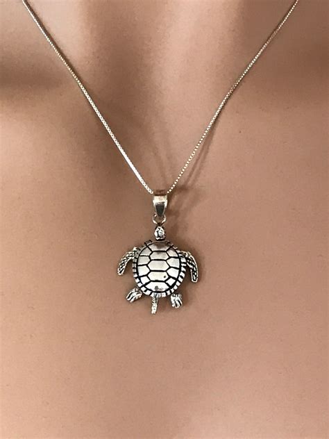 Dainty 925 Sterling Silver Sea Turtle Charm Pendant Necklace Etsy