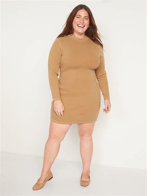 fitted long sleeve mock neck rib knit mini dress for women old navy