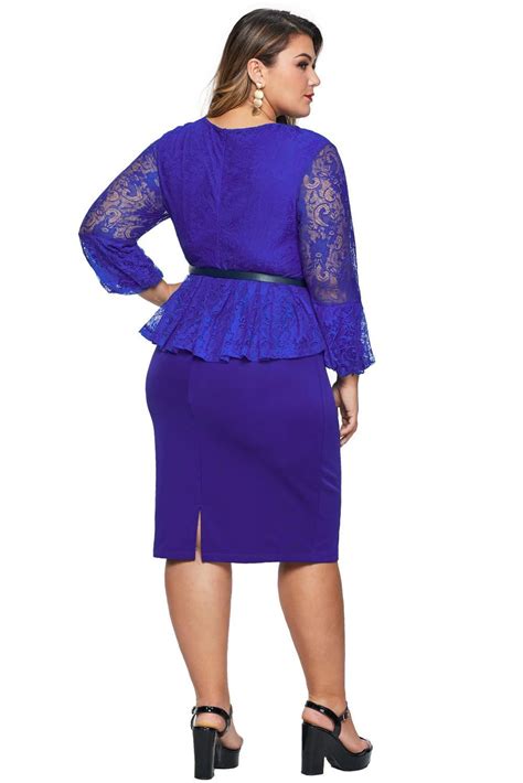 Blue Bodice Belt Lace Plus Size Peplum Dress With Peplum Dress Plus Size Peplum Dress Lace