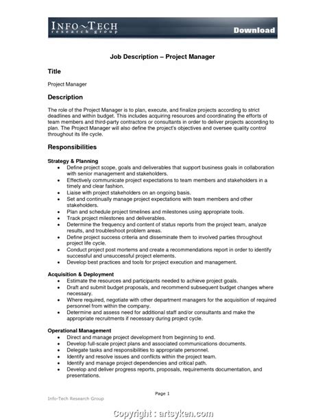 Styles It Project Manager Job Description Resume Project
