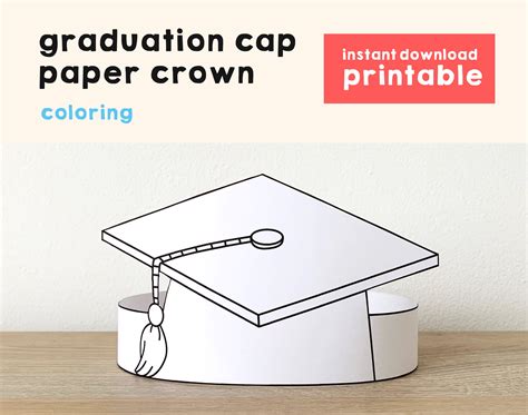 Graduation Cap Paper Crown Party Coloring Printable Kids Craft Etsy