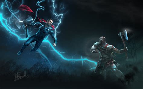 Thor Vs Kratos Art Hd Superheroes 4k Wallpapers Images