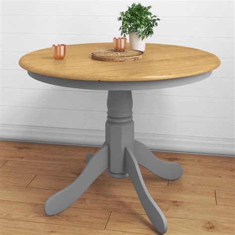 Small Round Dining Table In Grey And Oak Finish Seats 4 Rhode Island