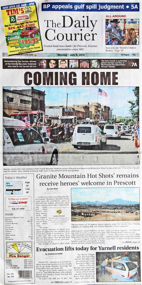 The Prescott Newspaper Covers The Granite Mountain 19 Wildfire Today