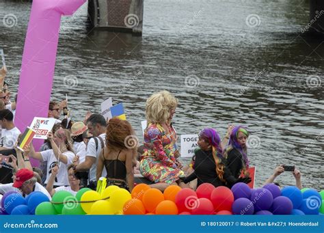 de trotse lesboot boat at the gay pride amstel river amsterdam the netherlands 2019 editorial