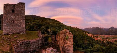 Panoramic Of Castello Di Domofole At Sunset Costiera Dei Cech Mello