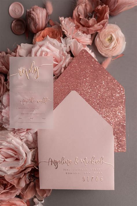 Elegant Rose Gold Wedding Invitations Abc Wedding