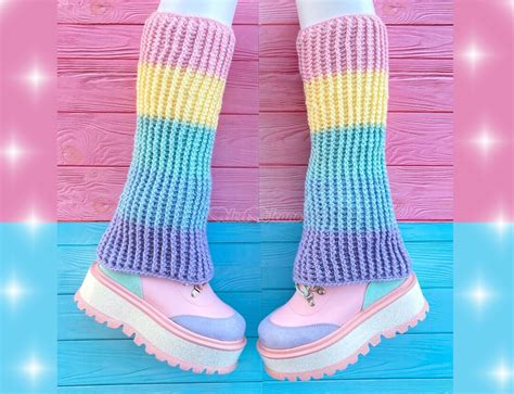 Ultra Pastel Rainbow Leg Warmers Fairy Kei Striped Flared Legwarmers