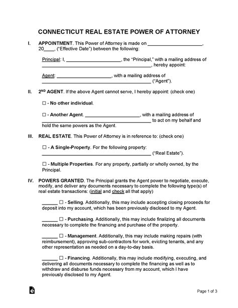Free Connecticut Real Estate Power Of Attorney Form Pdf Word Eforms