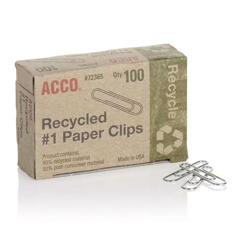 Acco Recycled Paper Clips 90 Recycled Smooth Size 1 100box 20