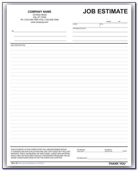 Blank Free Printable Estimate Forms