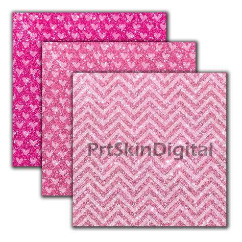 Pink Glitter Digital Paper Pack With Chevron Stripes And Etsy