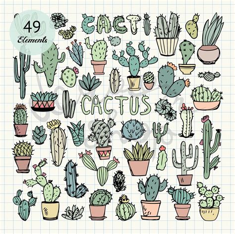 Doodle Cactus Clip Artdigital Cacti Clipartsucculent Doodle Etsy