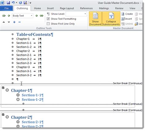 Create A Master Document In Word 2010 From Multiple Documents