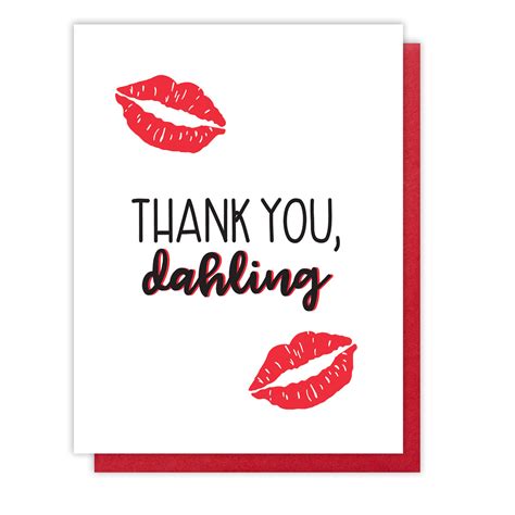 Thank You Dahling Letterpress Card Kissing Lips Kiss And Punch Kiss And Punch