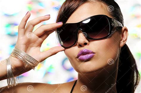 Glamour Girl With Sunglasses Stock Image Image Of Accessories Lipstick 10027541