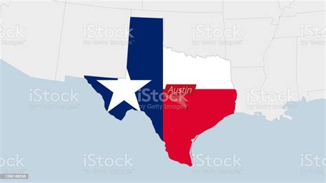 Usbundesstaat Texas Karte In Texas Flagge Farben Und Pin Der