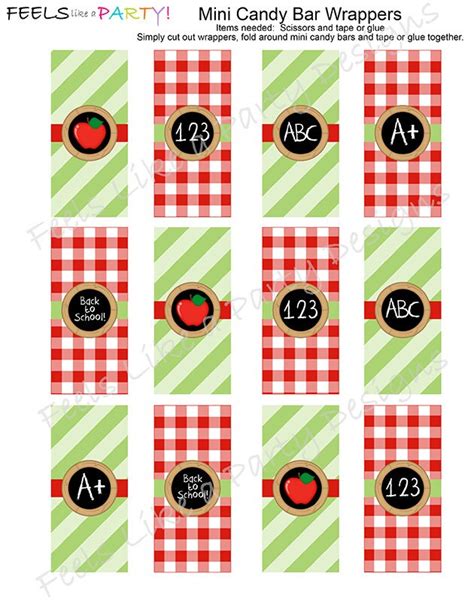 Back To School Mini Candy Bar Wrappers Instant Download Etsy