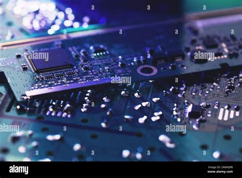 Close Up Of Electronic Circuit Board With Processor Electronic