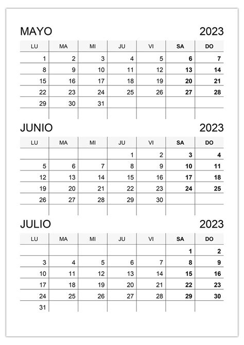 Calendario Mayo Junio Julio 2023 Calendariossu