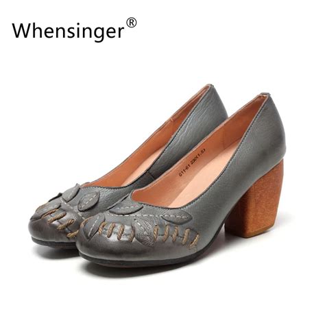 Whensinger 2016 Women Pumps 7cm Rough High Heels Slip On Ladies Shoes Mary Janes 2 Colors Hgg11