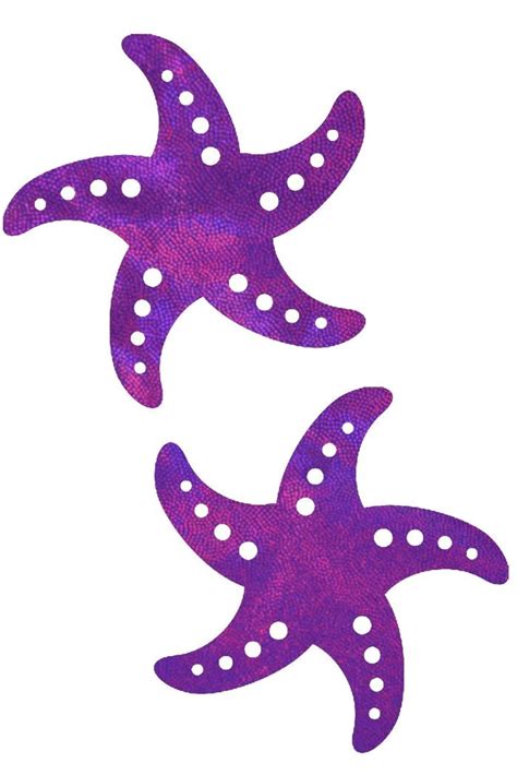 Two Purple Starfishs With White Dots On The Bottom And One In The Middle