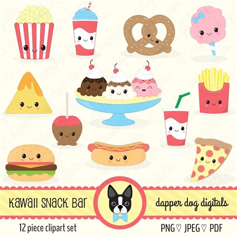Kawaii Snack Food Clipart Pack Commercial Use Vector Etsy Clip Art