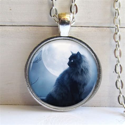 Black Cat Pendant Cat Necklace Cat Jewelry Silver And Glass Etsy