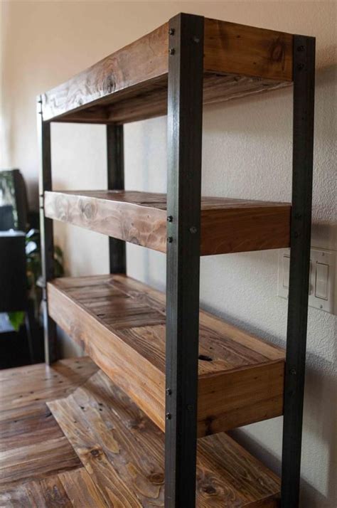 multi tiered pallet desk wood  metal shelves shelves