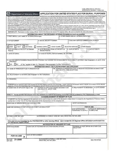 Fillable Va Form 21 2008 Application For United States Flag For