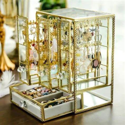 Glass Jewelry Box With Three Closet For Necklace Earrings Rings Glass Jewelry Box Jewelry