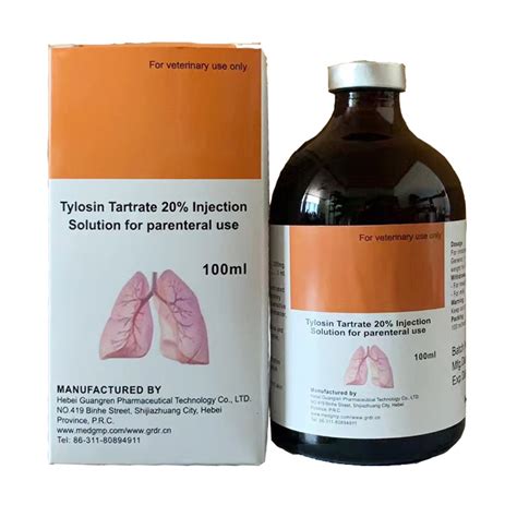 Antibiotic Tylosin 20 Injection For Animal China Tylosin Tartrate