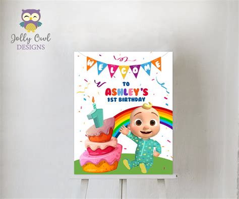 Cocomelon Birthday Party Welcome Sign Digital Printable Jolly Owl