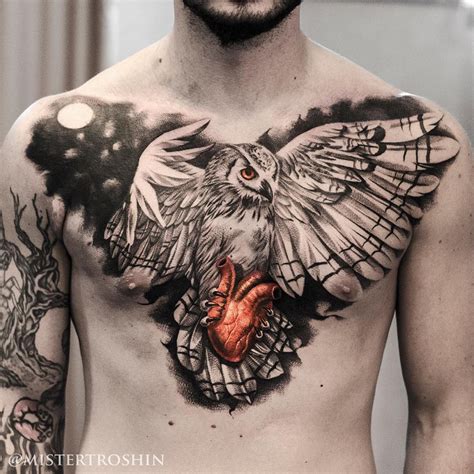 Owl Holding Heart Chest Tattoo Best Tattoo Design Ideas