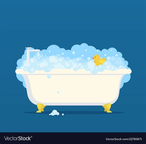 Bathtub With Soap Bubbles And Cute Duck Royalty Free Vector