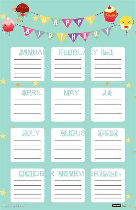 Printable Birthday Calendar Template Birthday List Perpetual