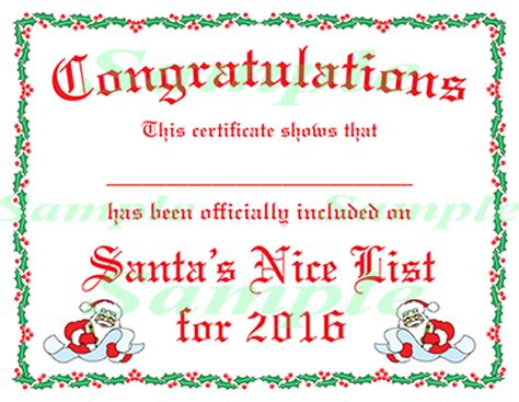 This is a digital download, no items will be mailed to you. free printable certificates from santa | Santa's nice list ...