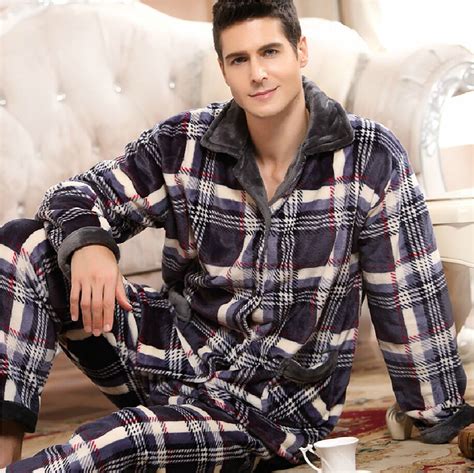 Thoshine Winter Thick Coral Fleece Men Pajamas Sets Of Sleep Tops And Bottoms Male Flannel Warm