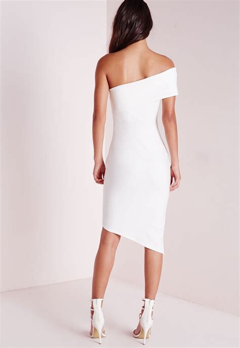Missguided Crepe One Shoulder Asymmetric Bodycon Dress White Dresses White Bodycon Dress