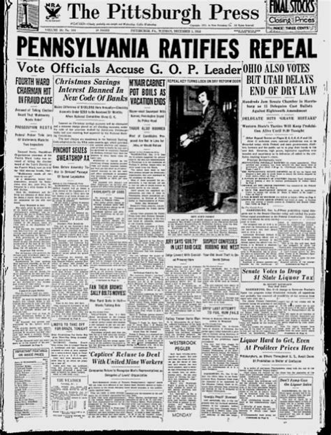 11 Newspaper Front Pages Celebrating The End Of Prohibition And The